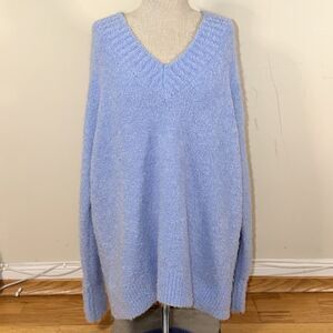 Aerie Teddy Boucle Sweater Ocean Sky M EUC Oversized Soft Cozy Fall Winter Cabin